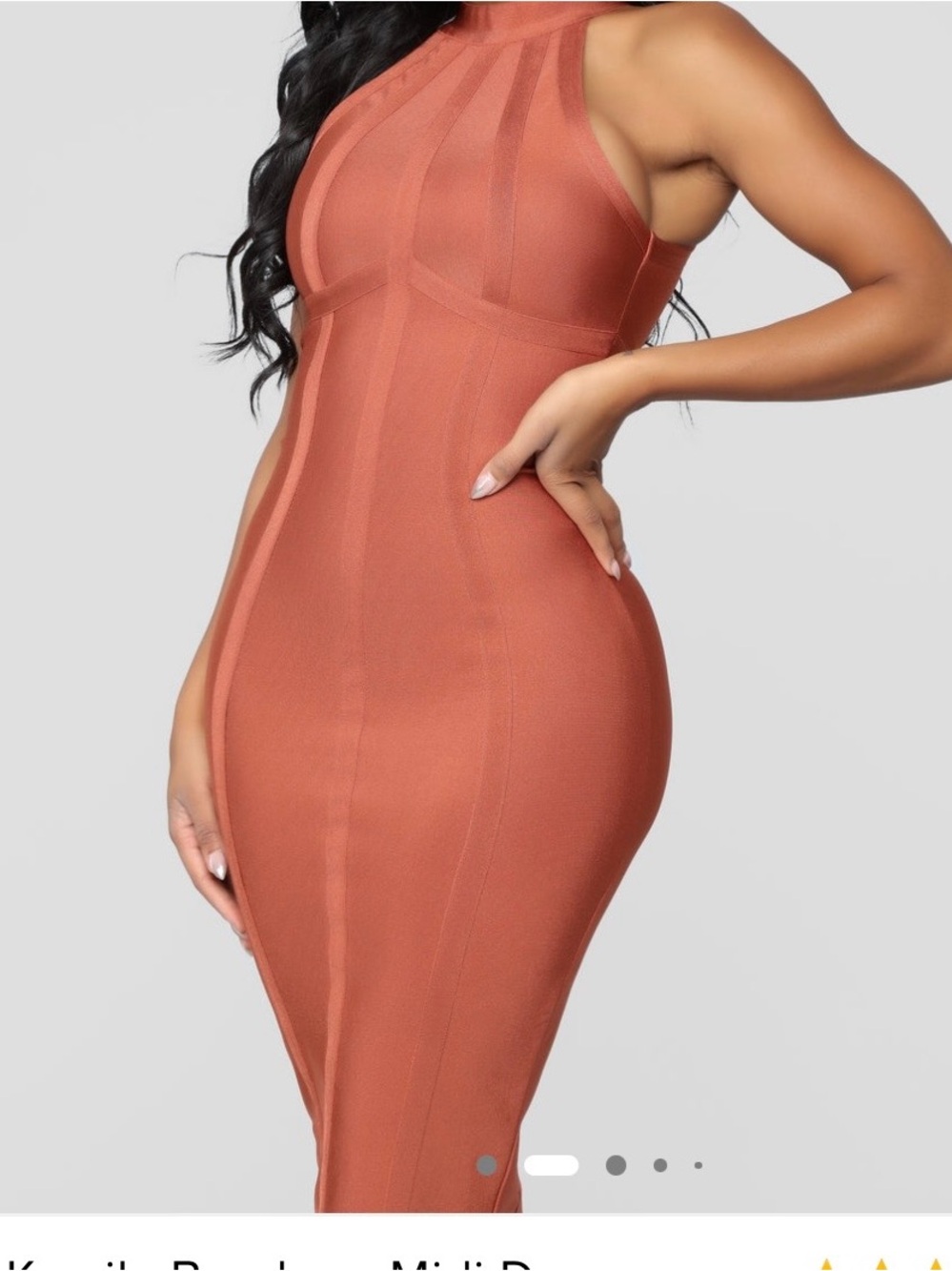 Sleek Rust Orange Halter Bodycon Dress - Picture 3 of 6
